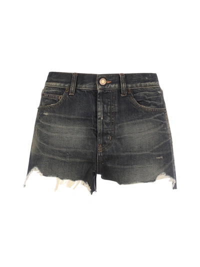 Shop Saint Laurent Slim Fit Used Shorts In Blue Moon