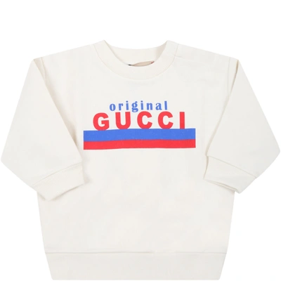 Shop Gucci Ivory Sweatshirt For Babykids With Logo