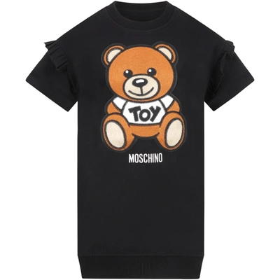 Shop Moschino Black Dress For Girl With Teddy Bear