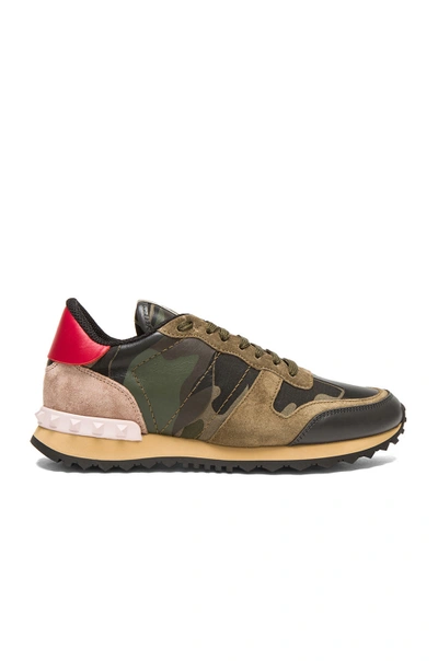 Shop Valentino Camouflage Canvas & Suede Trainers In Army Green Camo