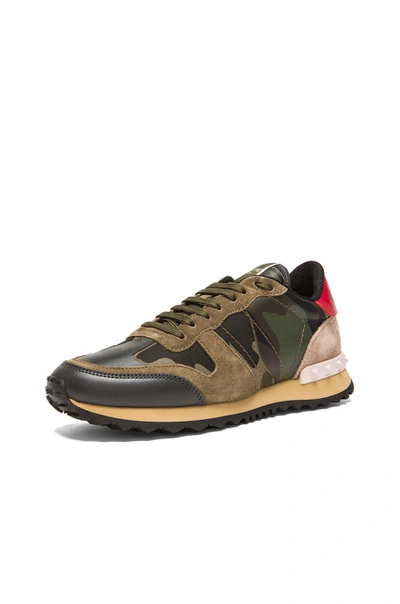 Shop Valentino Camouflage Canvas & Suede Trainers In Army Green Camo