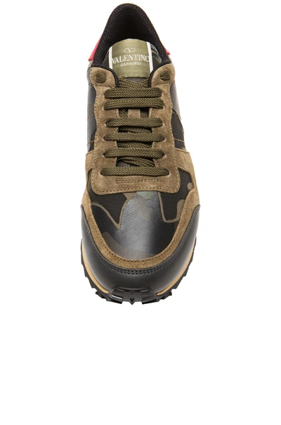 Shop Valentino Camouflage Canvas & Suede Trainers In Army Green Camo