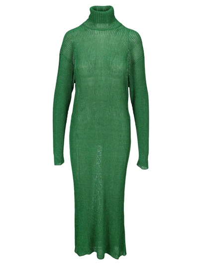 Shop Balenciaga Green Metallic-sheen Long Dress
