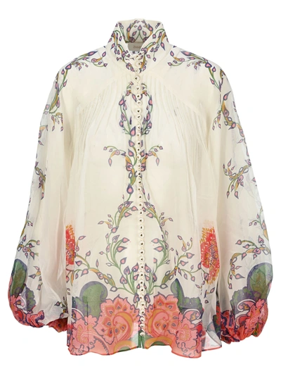 Shop Zimmermann The Lovestruck Blouson Blouse In Natural Paisley Floral In Natural Floewer