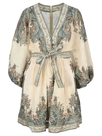 Shop Zimmermann The Brighton Paisley Mini Dress In Pasley Turquoise