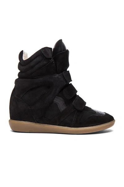 Isabel Marant Bekett Calfskin Velvet Leather Sneakers In Faded Black