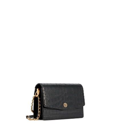 Shop Tory Burch Robinson Embossed Convertible Mini Shoulder Bag In Black