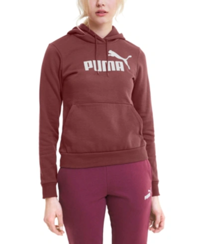 Shop Puma Women's Logo Fleece Hoodie In Burgundy