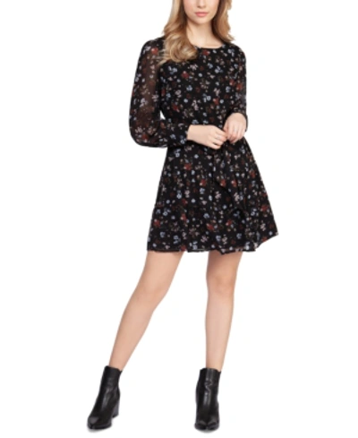 Shop Black Tape Belted Floral-print Dress In Blk/perriwinkle Floral