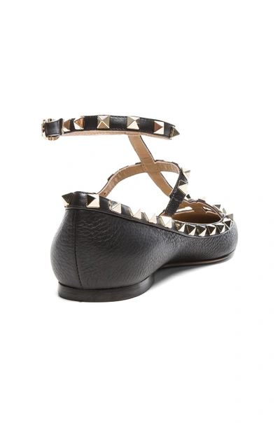 Shop Valentino Rockstud Grained Leather Cage Flats In Black