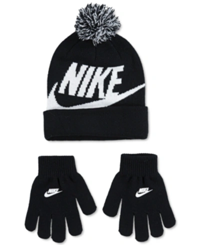 Nike 2-pc. Swoosh Beanie & Gloves Set, Big Boys In Black