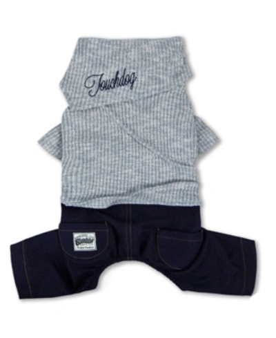 Shop Touchdog Vogue Neck-wrap Sweater And Denim Pant Outfit Medium In Grey