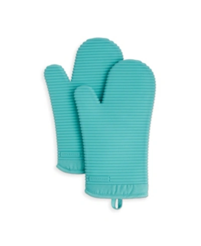 Kitchenaid Ribbed Soft Silicone 2-pc. Oven Mitt Set In Aqua Sky