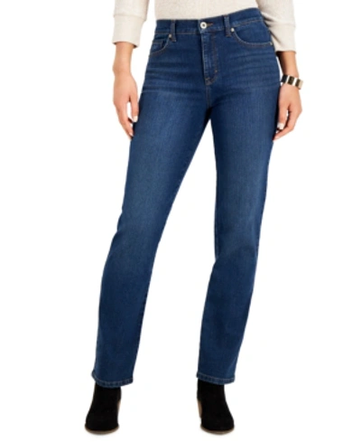 Shop Style & Co Petite High-rise Natural Straight-leg Jean, Created For Macy's In Blue Lapis