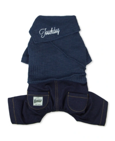 Shop Touchdog Vogue Neck-wrap Sweater And Denim Pant Outfit X-small In Navy