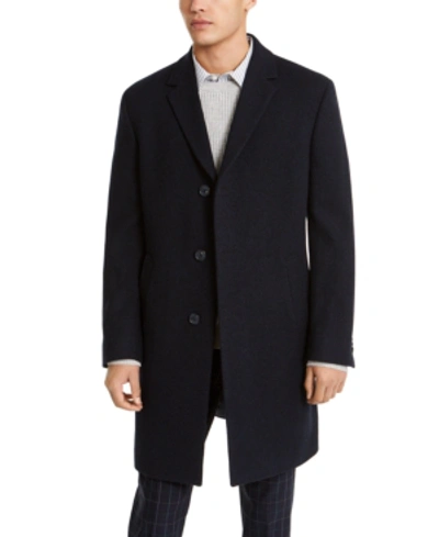 Shop Kenneth Cole Men's Raburn Slim-fit Navy Blue Textured Overcoat