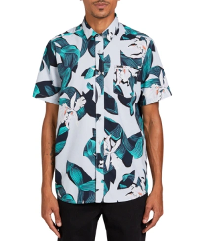 Shop Volcom Men's Cut Out Floral Short Sleeve Shirt In Tower Grey