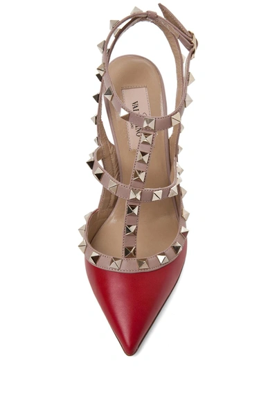 Shop Valentino Rockstud Leather Slingbacks T.100 In Red