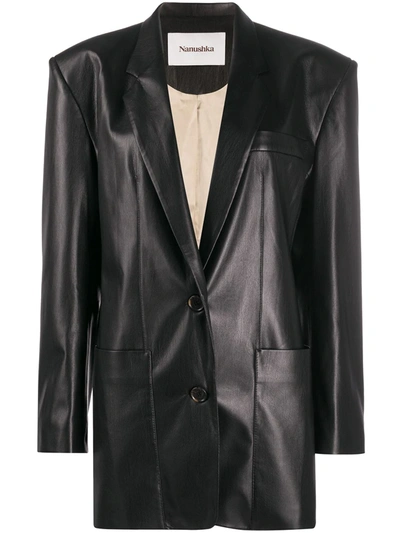 Shop Nanushka Evan Oversized Faux Leather Blazer In Black