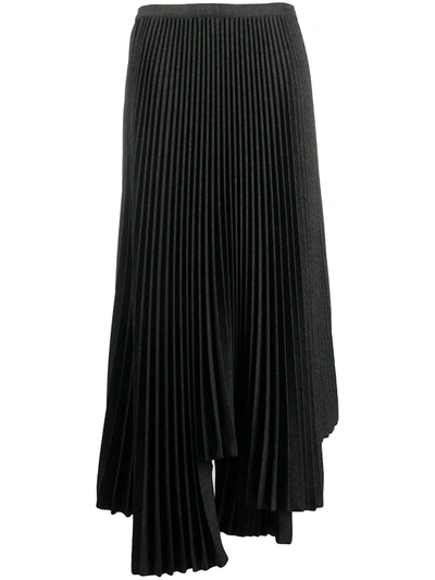 Shop Plan C Asymmetric Pleated Skirt In Black