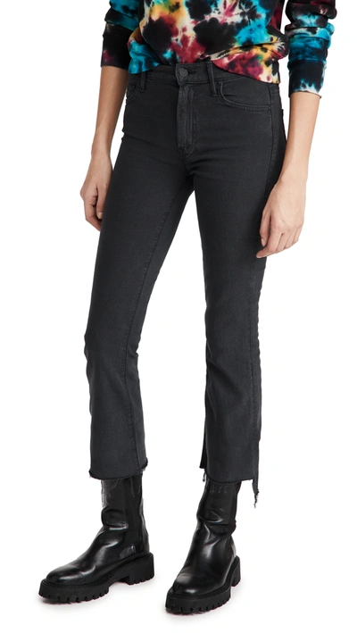 Shop Mother The Insider Crop Step Fray Jeans In Faded Black