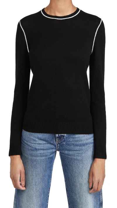Shop Theory Crew Neck Pullover Cashmere Sweater In Black/ecru