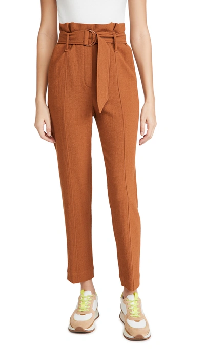 Shop Jonathan Simkhai Henny Textured Daywear Cropped Paperbag Pants In Tobacco