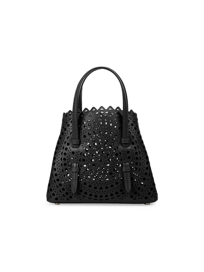 Shop Alaïa Women's Mini Mina Perforated Leather Tote In Black