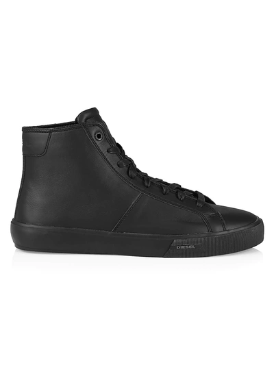 Shop Diesel Mydori High-top Leather Sneakers In Black