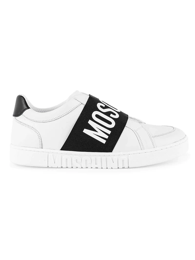 Shop Moschino Fantasy Logo Strap Leather Sneakers
