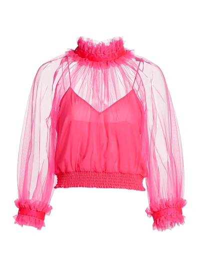 Shop Alice And Olivia Alexia Ruffled Sheer Blouse In Wild Pink