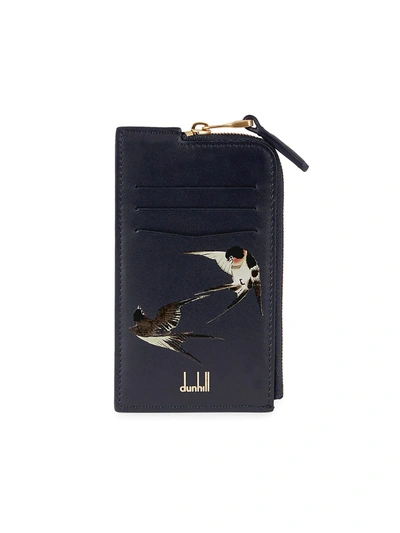 Shop Alfred Dunhill Spring Swallows Zip Card Case In Ink