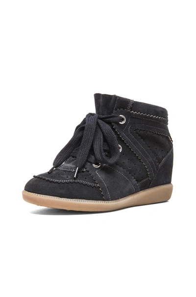 Shop Isabel Marant Bobby Calfkin Velvet Leather Sneakers In Anthracite