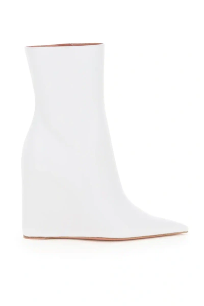 Shop Amina Muaddi Pernille Leather Ankle Boots In White