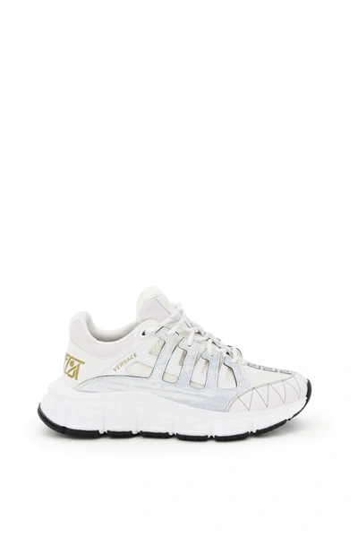 Shop Versace Trigreca Sneakers In White,gold,grey