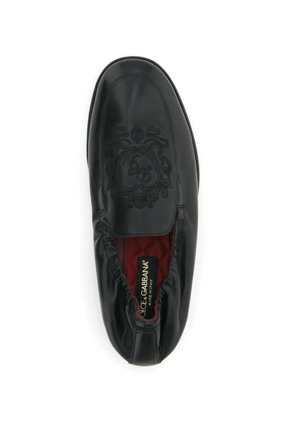 Shop Dolce & Gabbana Ariosto Loafers With Coat Of Arms Embroidery In Black