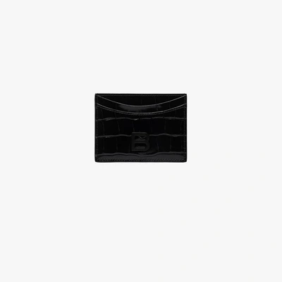 Shop Balenciaga Black Bb Mock Croc Patent Leather Card Holder