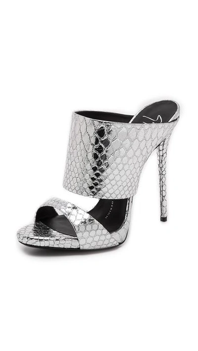 Giuseppe Zanotti Suede & Snake-embossed Leather Sandals In Silver