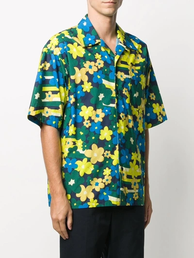 Shop Marni Floral Print Shirt In Blue