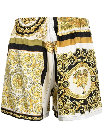 Shop Versace Silk Baroque Sleep-shorts In Gold