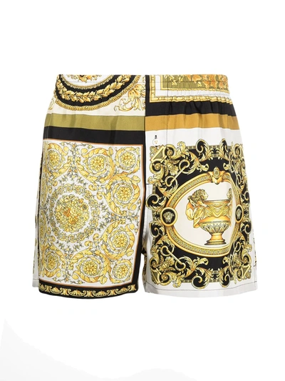 Shop Versace Silk Baroque Sleep-shorts In Gold