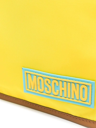 Shop Moschino Two-tone Logo Clutch Bag In Blue