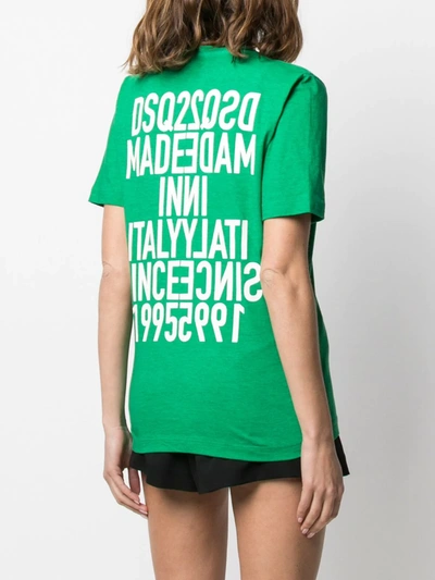 Shop Dsquared2 Logo Print V-neck T-shirt In Green
