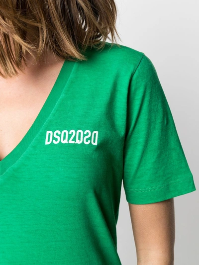 Shop Dsquared2 Logo Print V-neck T-shirt In Green