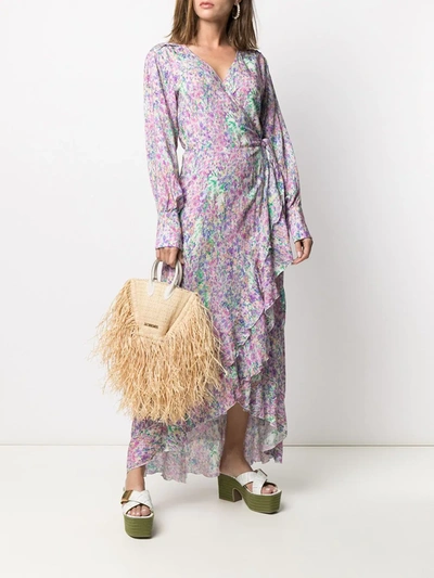 Shop Melissa Odabash Floral-print Long-sleeved Maxi Dress In Purple