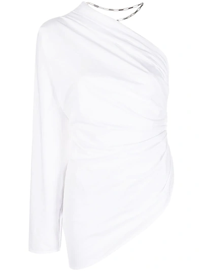 Shop Attico One-shoulder Draped Top In White