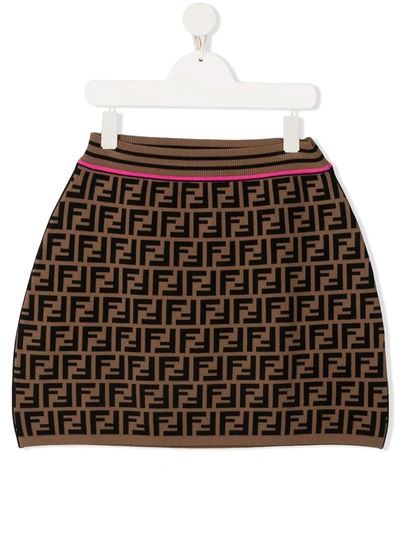 Shop Fendi Teen Ff Motif Skirt In Brown