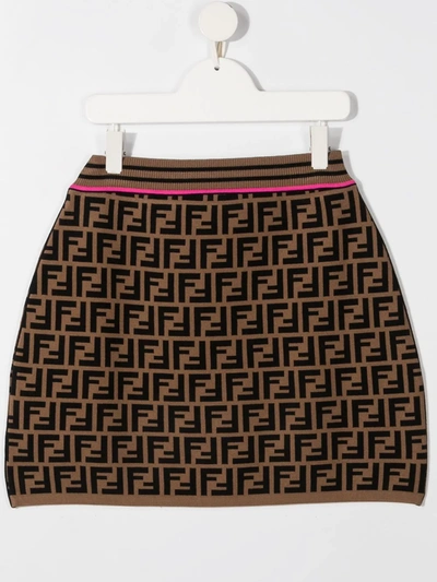Shop Fendi Teen Ff Motif Skirt In Brown