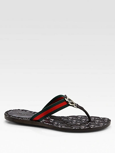 Gucci Gg Thong Flats In Brown Multi