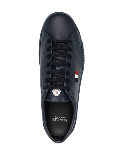 Shop Moncler Blue Leather Trainers